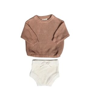 Grayson Collective Baby 3-6M Knit Sweater and Bloomer Set Mauve‎ Brown Cream 2pc